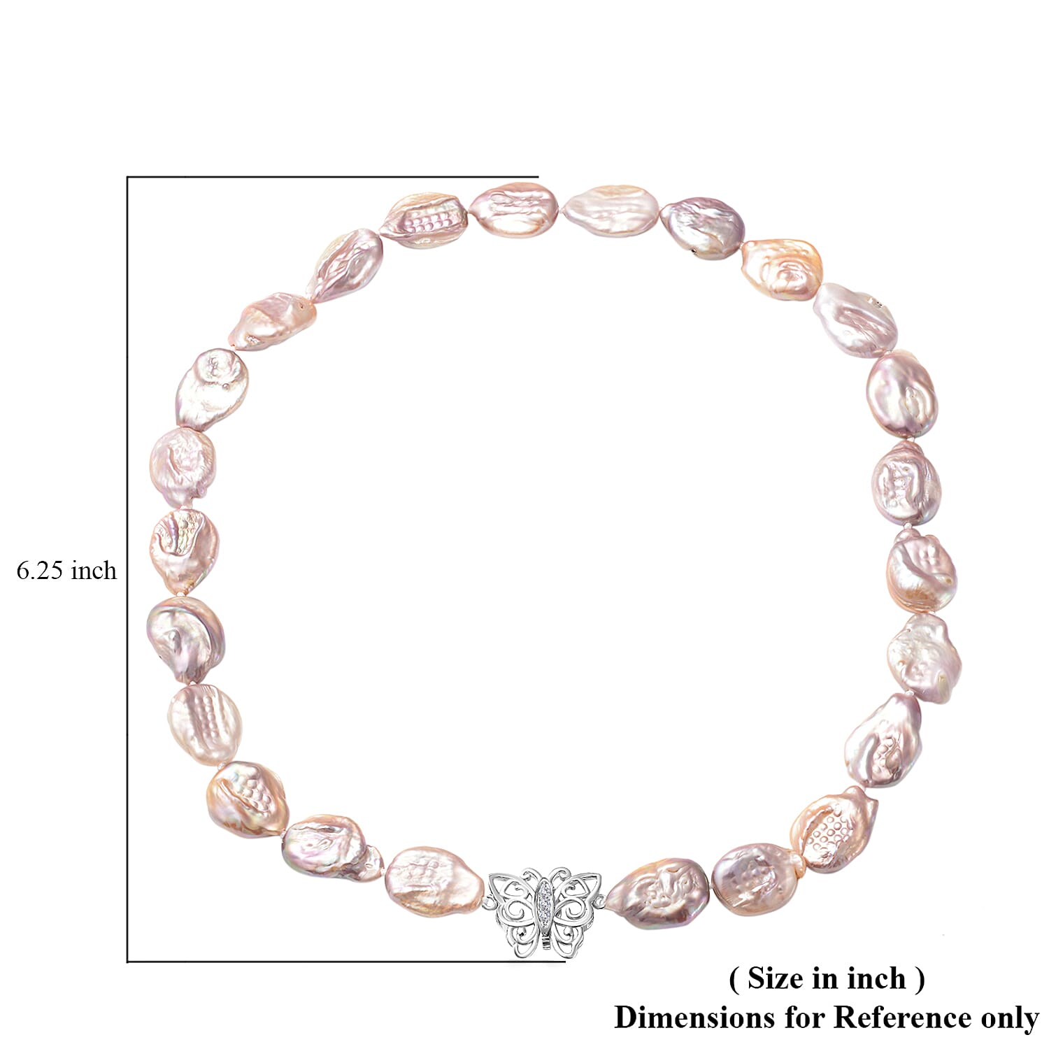 Multi Color Keshi Pearl and White Zircon Butterfly Necklace in Rhodium Over Sterling Silver 20 Inches