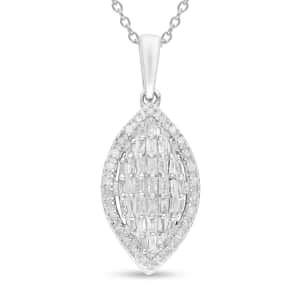 Natural Diamond Marquise Shape Cluster Pendant Necklace 18 Inches in Platinum Over Sterling Silver 0.50 ctw