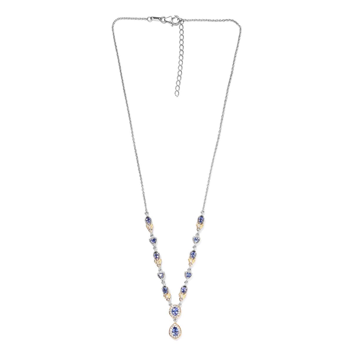 AAA Tanzanite and Natural White Zircon Station Necklace 18 Inches in Vermeil Yellow Gold and Platinum Over Sterling Silver 10.70 Grams 2.80 ctw image number 3