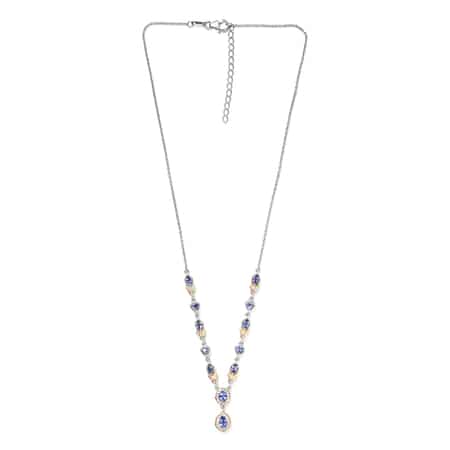 AAA Tanzanite and Natural White Zircon Station Necklace 18 Inches in Vermeil Yellow Gold and Platinum Over Sterling Silver 10.70 Grams 2.80 ctw image number 3