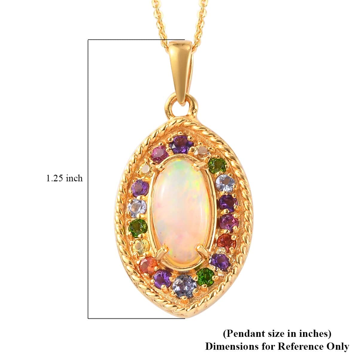 Ethiopian Welo Opal and Multi Gemstone Halo Pendant Necklace 20 Inches in Vermeil Yellow Gold Over Sterling Silver 2.30 ctw image number 5