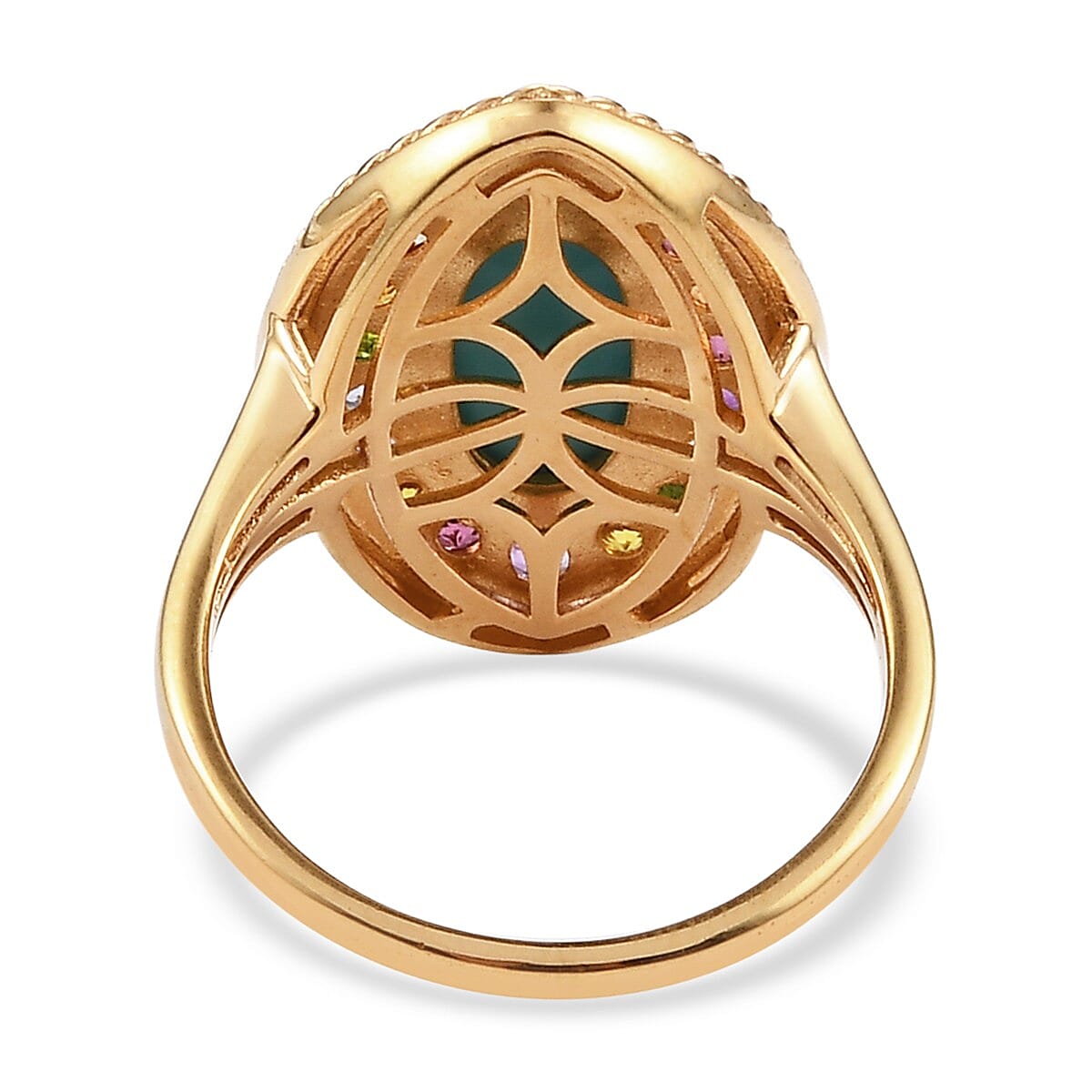 AMERICAN Natural Sleeping Beauty Turquoise and Multi Gemstone Halo Ring in Vermeil Yellow Gold Over Sterling Silver (Size 9.0) 2.40 ctw image number 4