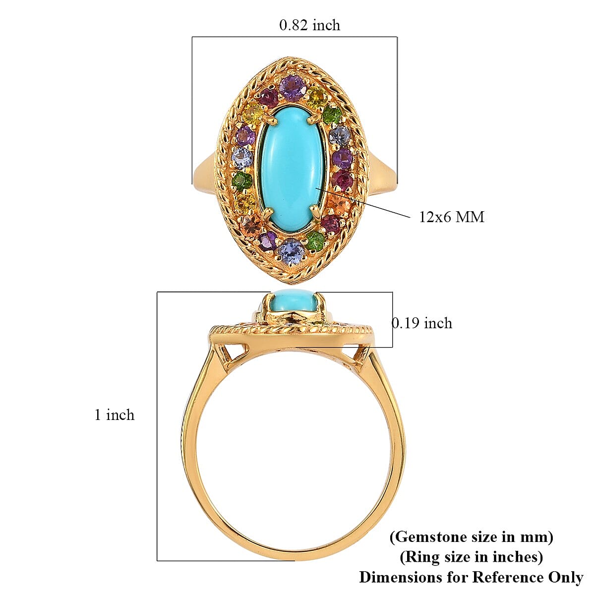 AMERICAN Natural Sleeping Beauty Turquoise and Multi Gemstone Halo Ring in Vermeil Yellow Gold Over Sterling Silver (Size 9.0) 2.40 ctw image number 5