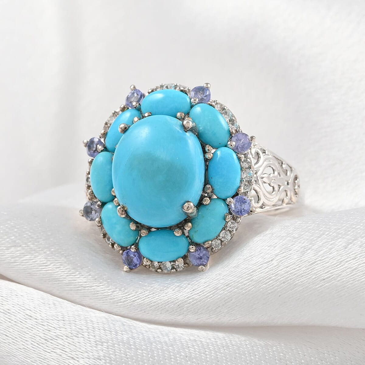 Sleeping Beauty Turquoise and Multi Gemstone Ring in Platinum Over Sterling Silver (Size 9.0) 6.85 ctw image number 1