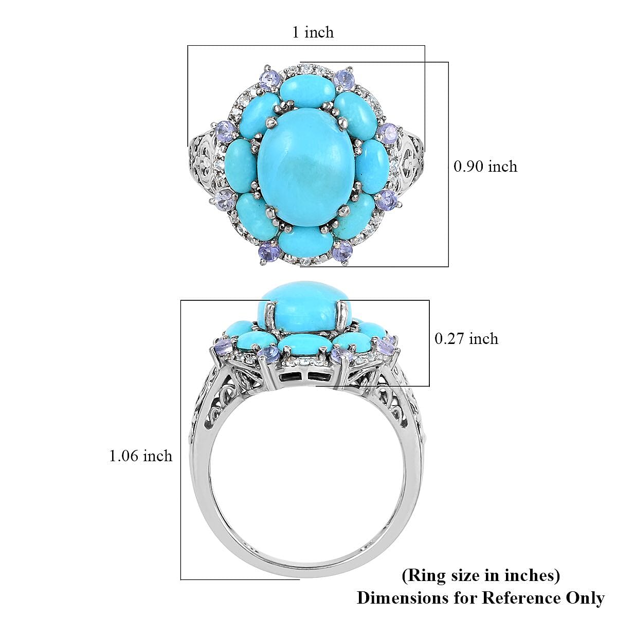 Sleeping Beauty Turquoise and Multi Gemstone Ring in Platinum Over Sterling Silver (Size 9.0) 6.85 ctw image number 5