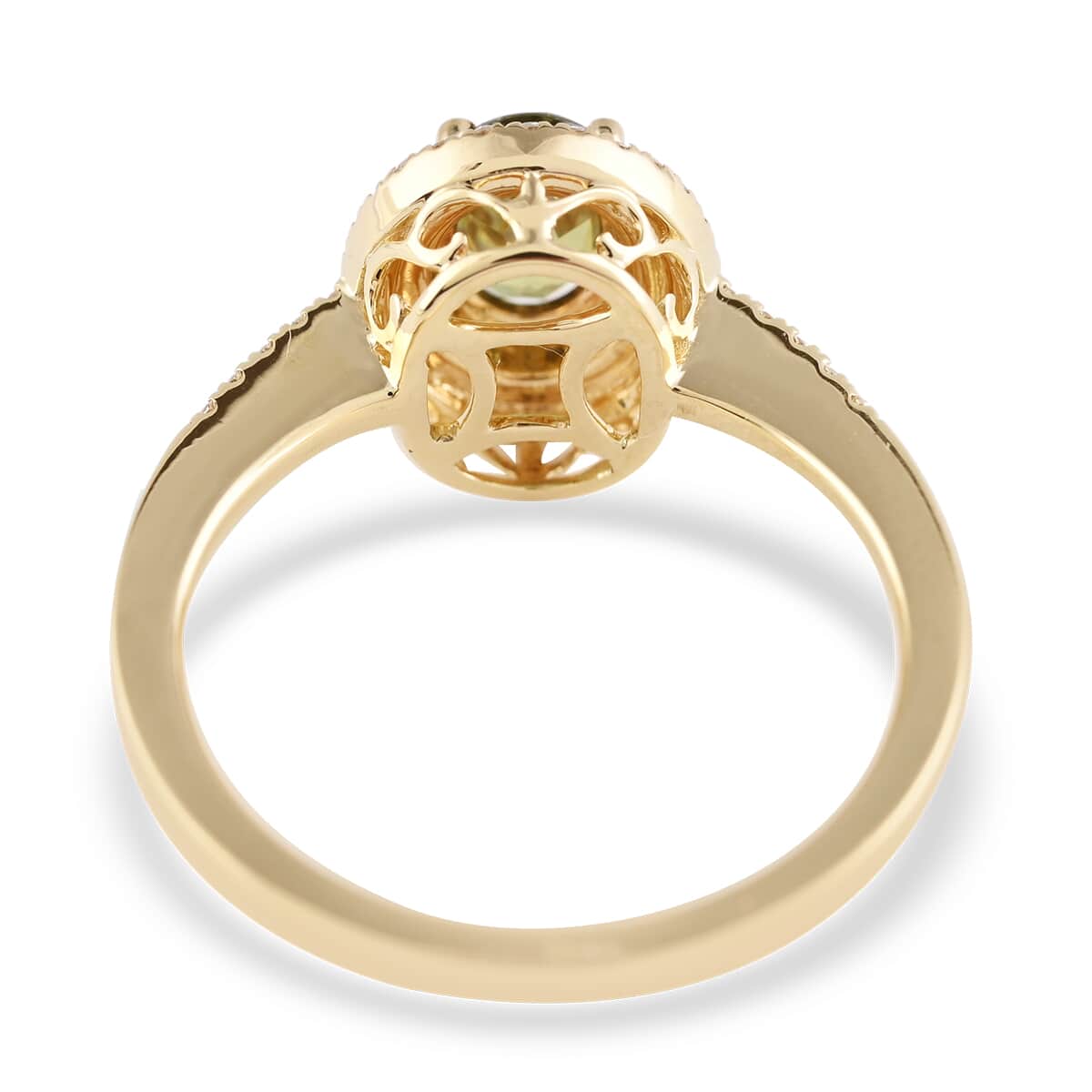 Iliana 18K Yellow Gold AAA Ambanja Demantoid Garnet and G-H SI Diamond Double Halo Ring (Size 6.0) 4.45 Grams 1.25 ctw image number 3