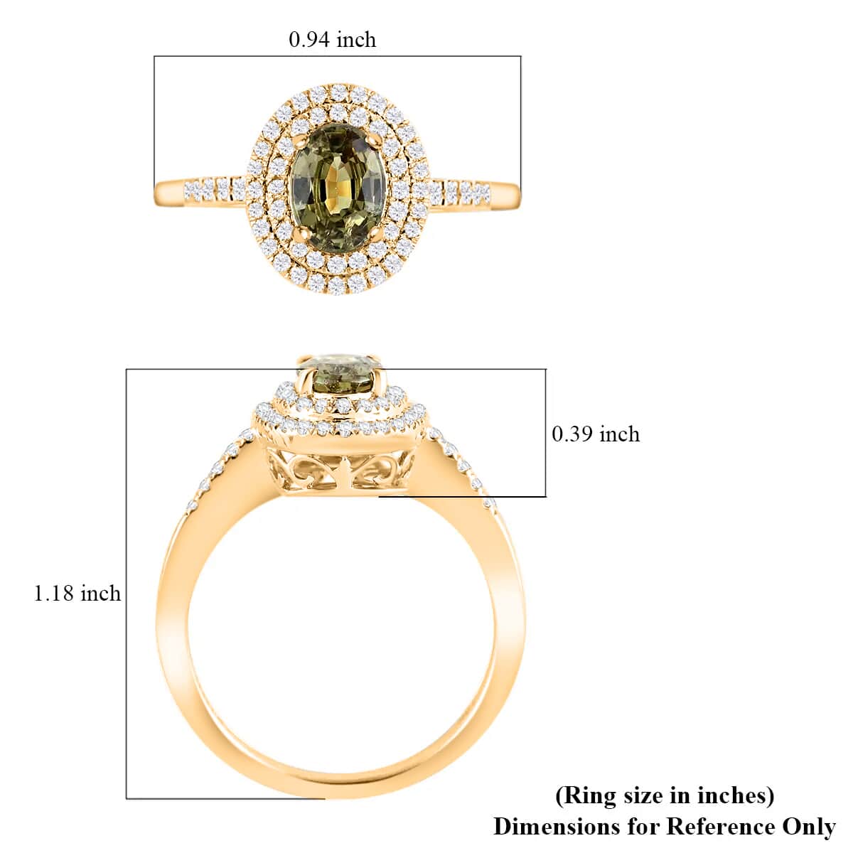 Iliana 18K Yellow Gold AAA Ambanja Demantoid Garnet and G-H SI Diamond Double Halo Ring (Size 6.0) 4.45 Grams 1.25 ctw image number 4