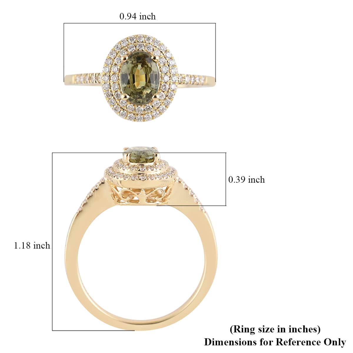 Iliana 18K Yellow Gold AAA Ambanja Demantoid Garnet and G-H SI Diamond Double Halo Ring (Size 7.0) 4.45 Grams 1.25 ctw image number 4