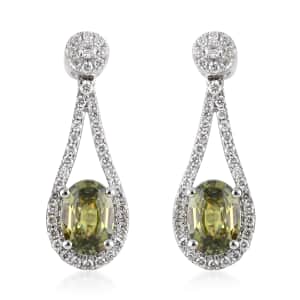 Iliana 18K White Gold AAA Ambanja Demantoid Garnet and G-H SI Diamond Dangle Earrings 2.35 ctw
