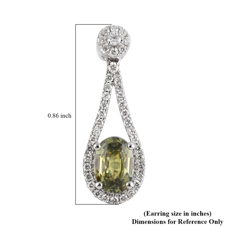 Iliana 18K White Gold AAA Ambanja Demantoid Garnet and G-H SI Diamond Dangle Earrings 2.35 ctw