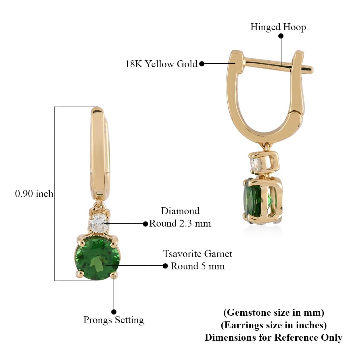 Iliana 18K Yellow Gold AAA Tsavorite Garnet and G-H SI Diamond Hoop Earrings 1.15 ctw image number 3