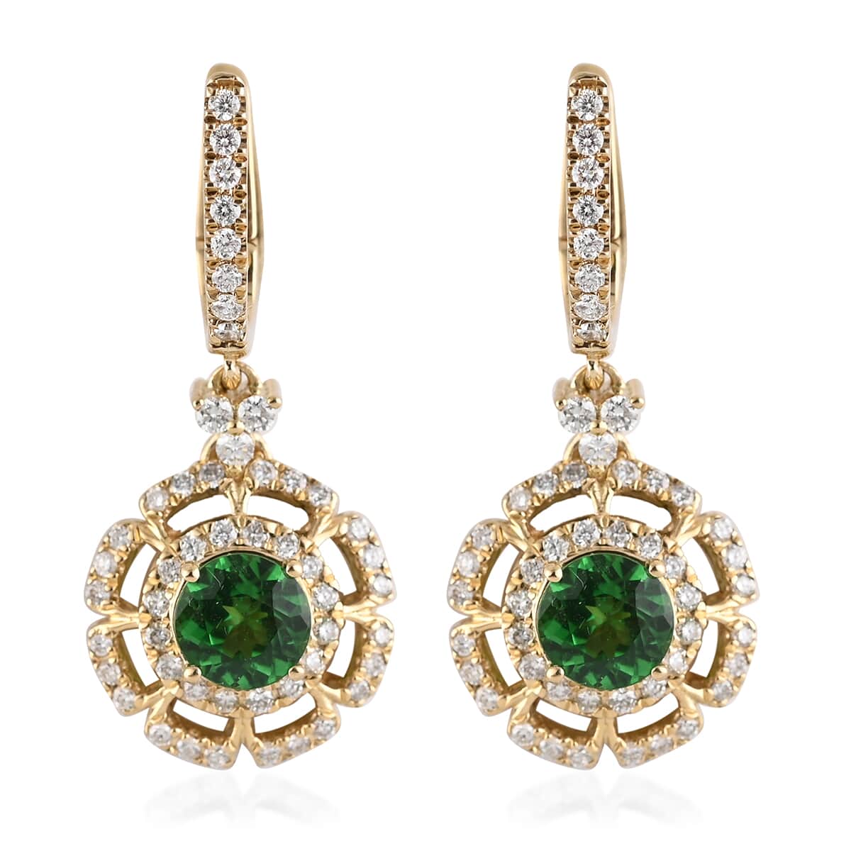 Appraised Iliana 18K Yellow Gold AAA Tsavorite Garnet and G-H SI Diamond Earrings 5.10 Grams 1.75 ctw image number 0