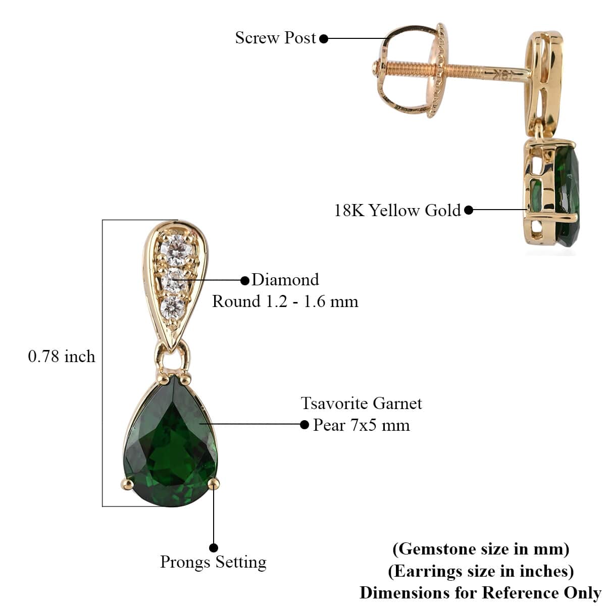 Iliana 18K Yellow Gold AAA Tsavorite Garnet and G-H SI Diamond Earrings 1.60 ctw image number 3