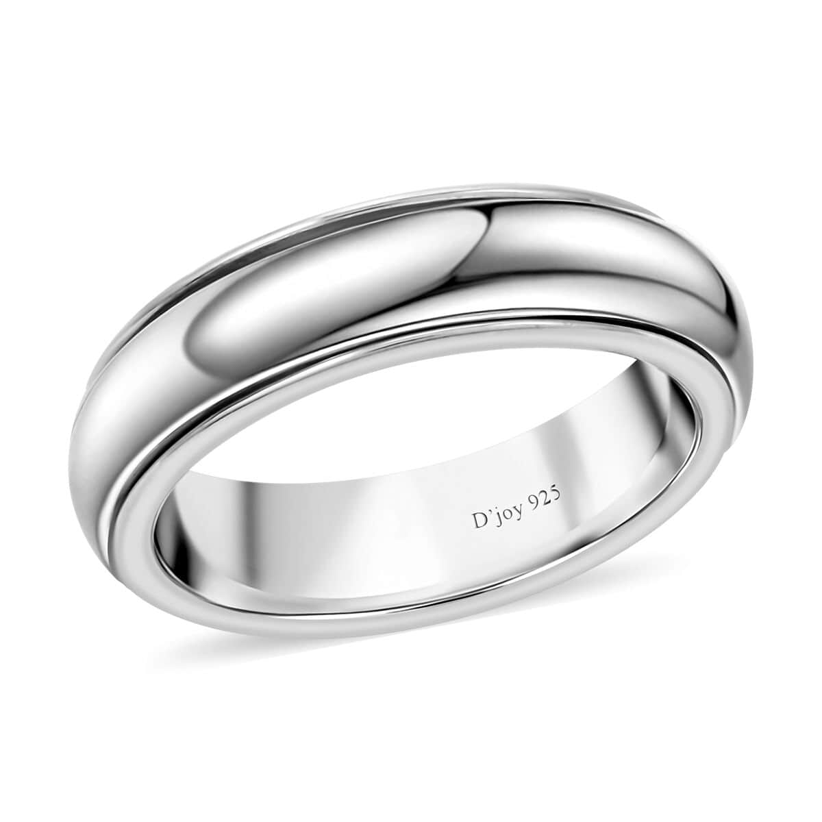 Platinum Over Sterling Silver Spinner Band Ring, Fidget Rings for Anxiety, Stress Relieving Anxiety Ring, Wedding Band 2.25 g (Size 6.00) image number 0