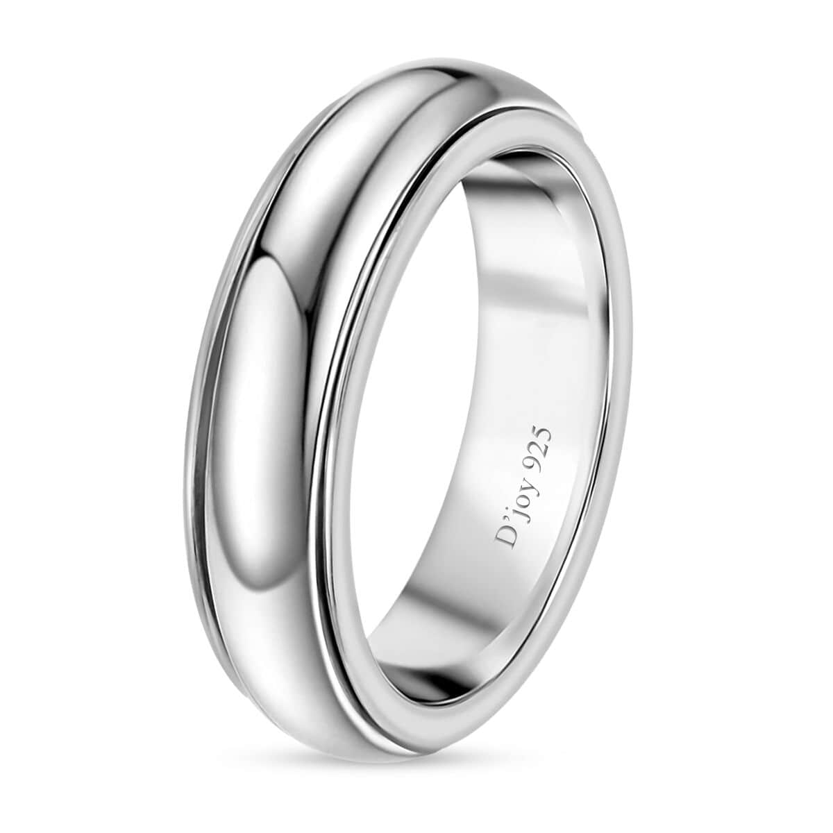 Platinum Over Sterling Silver Spinner Band Ring, Fidget Rings for Anxiety, Stress Relieving Anxiety Ring, Wedding Band 2.25 g (Size 6.00) image number 3