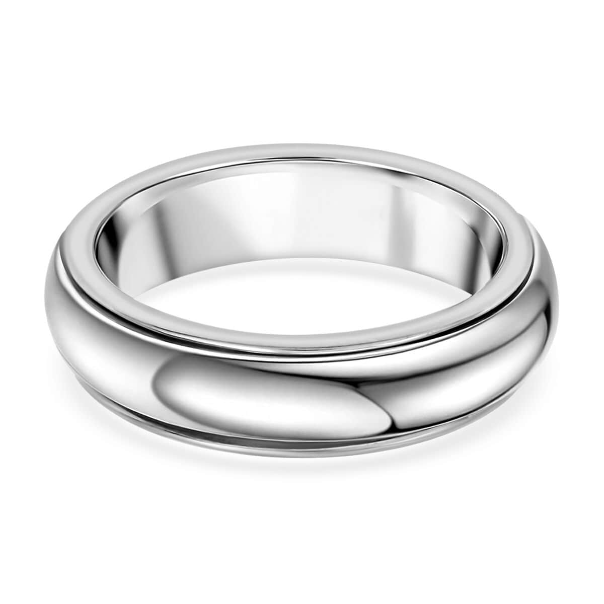 Platinum Over Sterling Silver Spinner Band Ring, Fidget Rings for Anxiety, Stress Relieving Anxiety Ring, Wedding Band 2.25 g (Size 6.00) image number 4