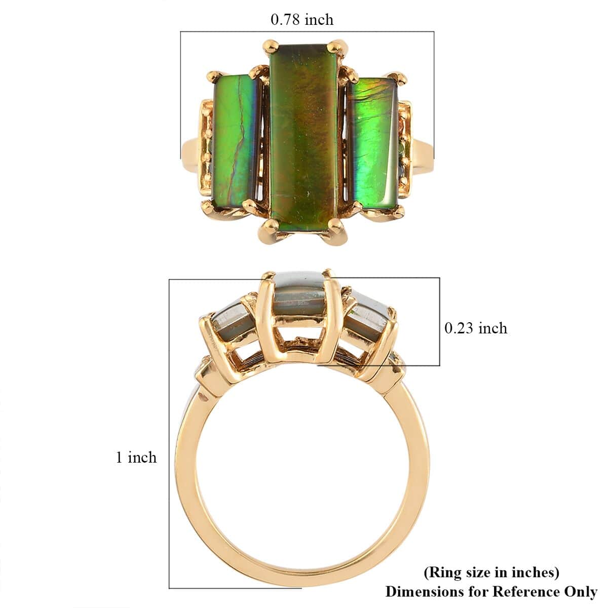 Canadian Ammolite and Multi Gemstone 3 Stone Ring in Vermeil Yellow Gold Over Sterling Silver (Size 7.0) 0.20 ctw image number 5