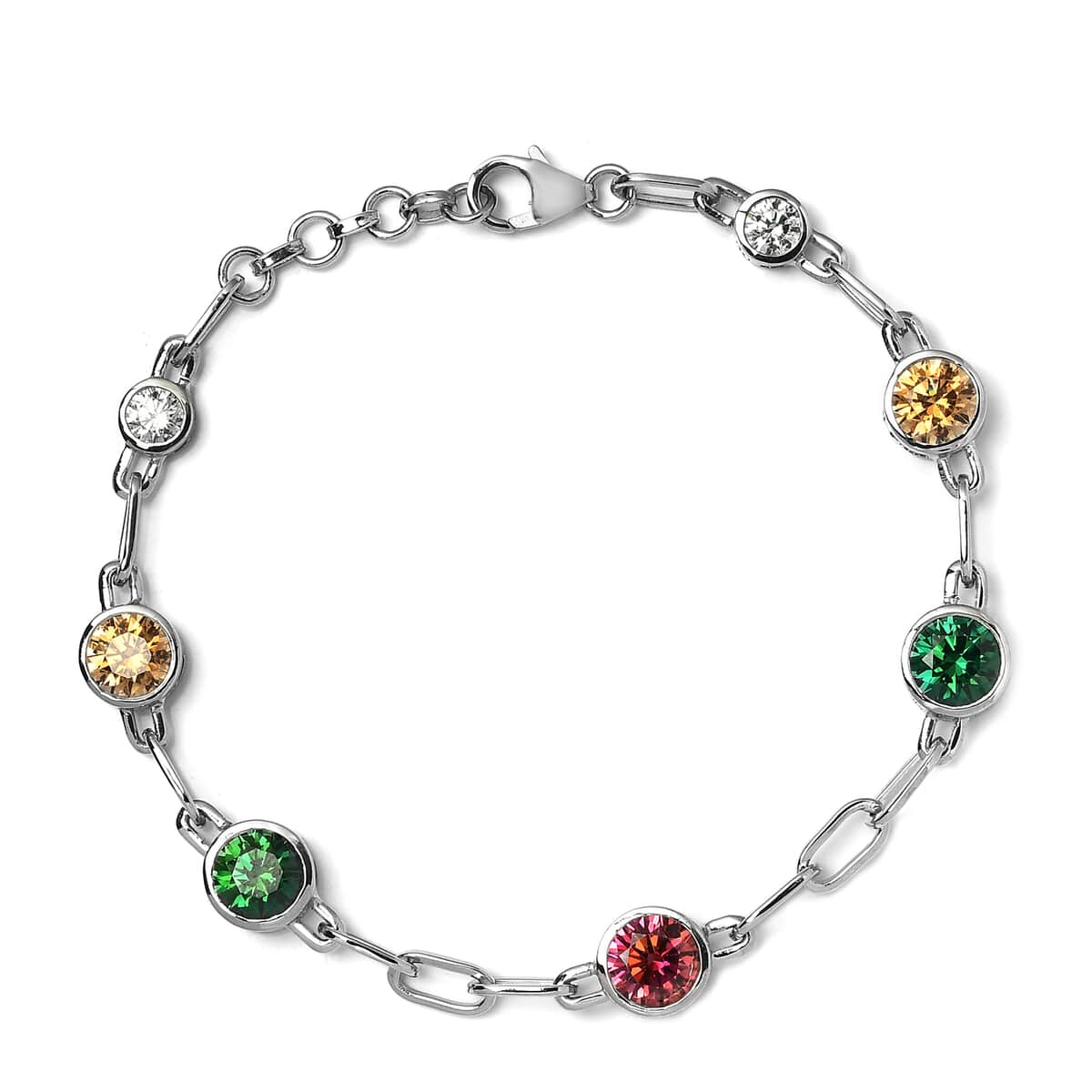 Lustro Stella Made with Finest Multi Color CZ Bracelet in Platinum Over Sterling Silver (8.00 In) 11.35 ctw image number 0