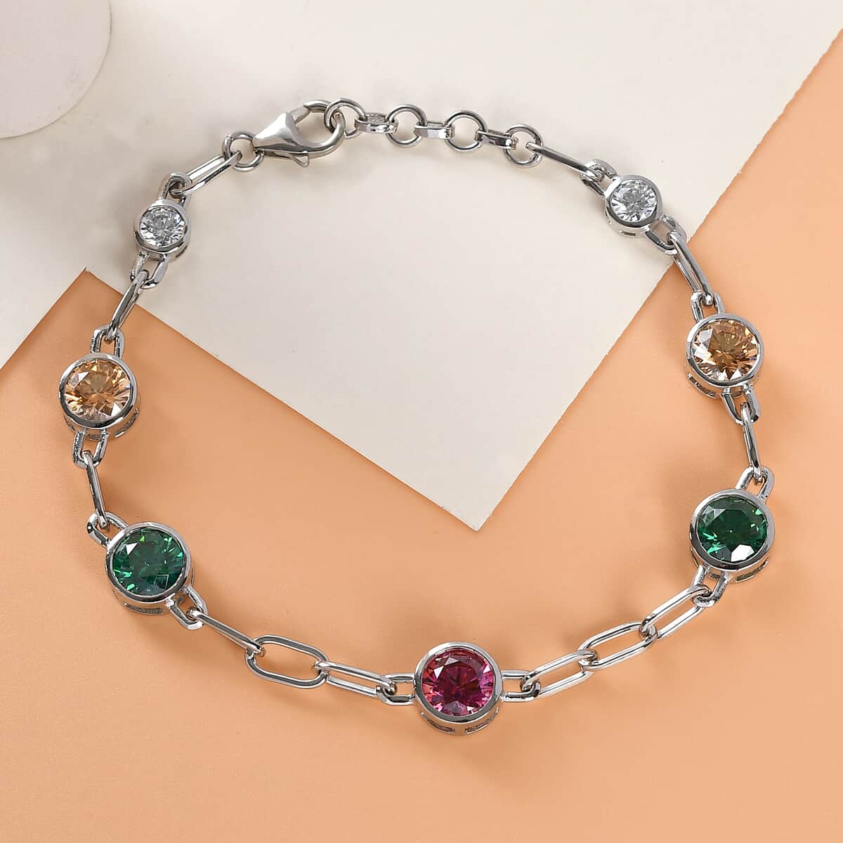 Lustro Stella Made with Finest Multi Color CZ Bracelet in Platinum Over Sterling Silver (8.00 In) 11.35 ctw image number 1