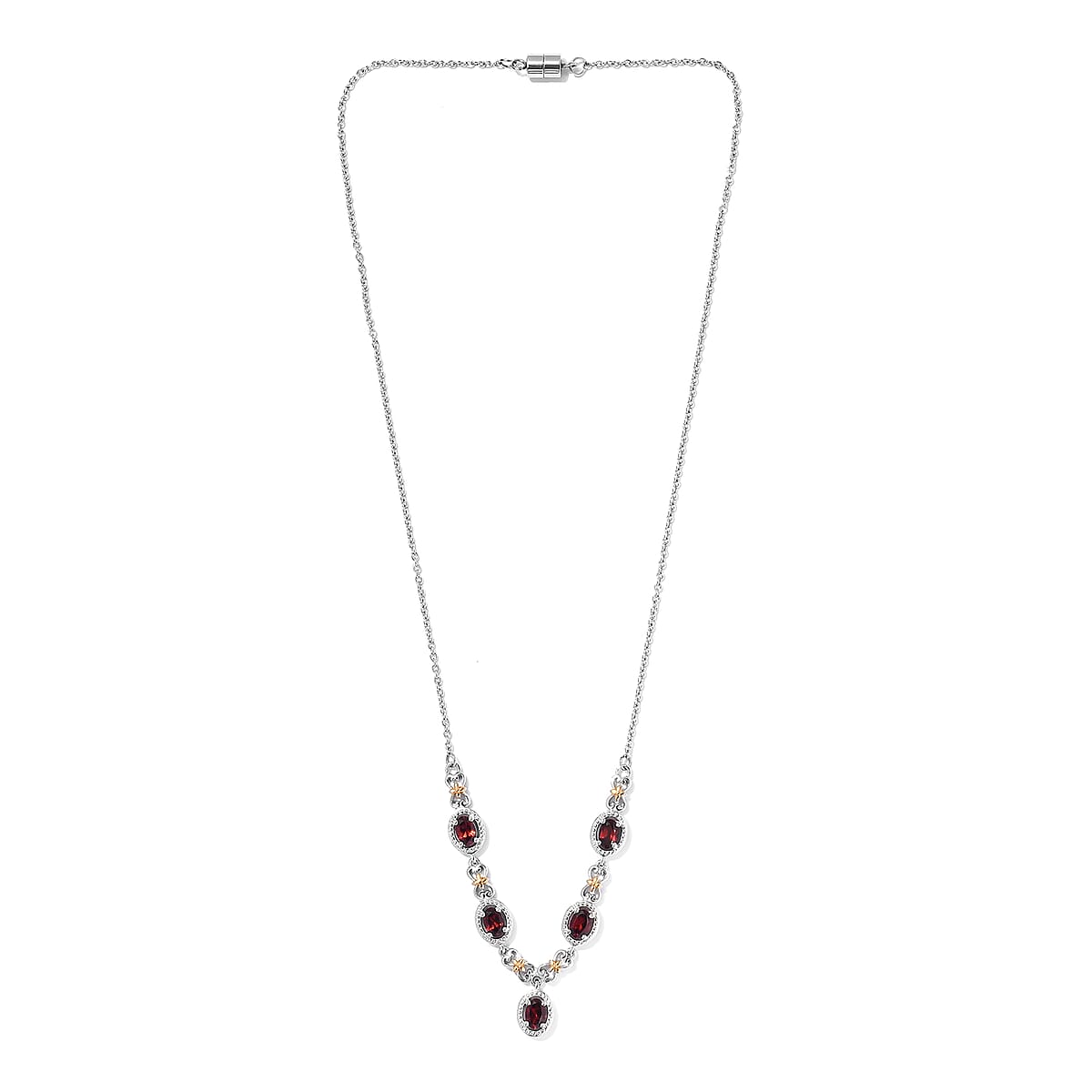 Karis Mozambique Garnet Necklace 18 Inches in Yellow Rhodium, Platinum Bond and Stainless Steel 2.85 ctw image number 3