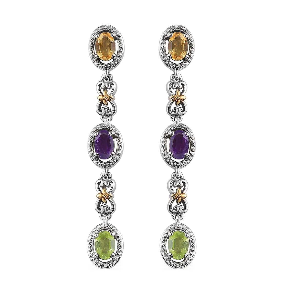 Karis Multi Gemstone Dangle Earrings in Yellow Rhodium and Platinum Bond 2.65 ctw