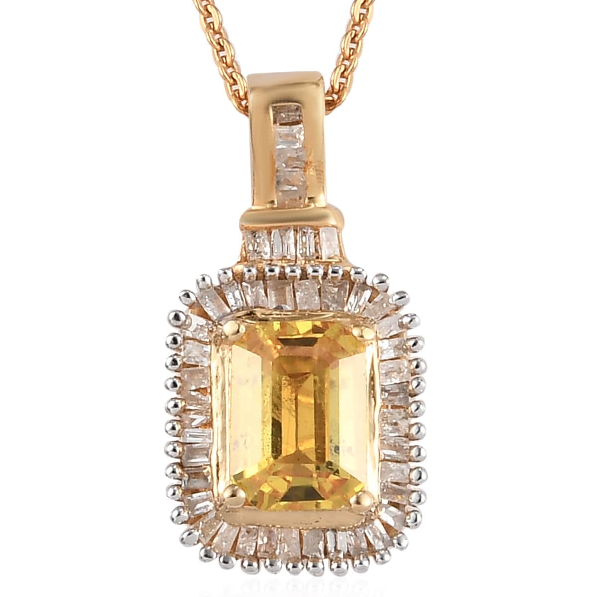 Premium Yellow Sapphire and Diamond Halo Pendant Necklace 20 Inches in Vermeil Yellow Gold Over Sterling Silver 1.50 ctw image number 0