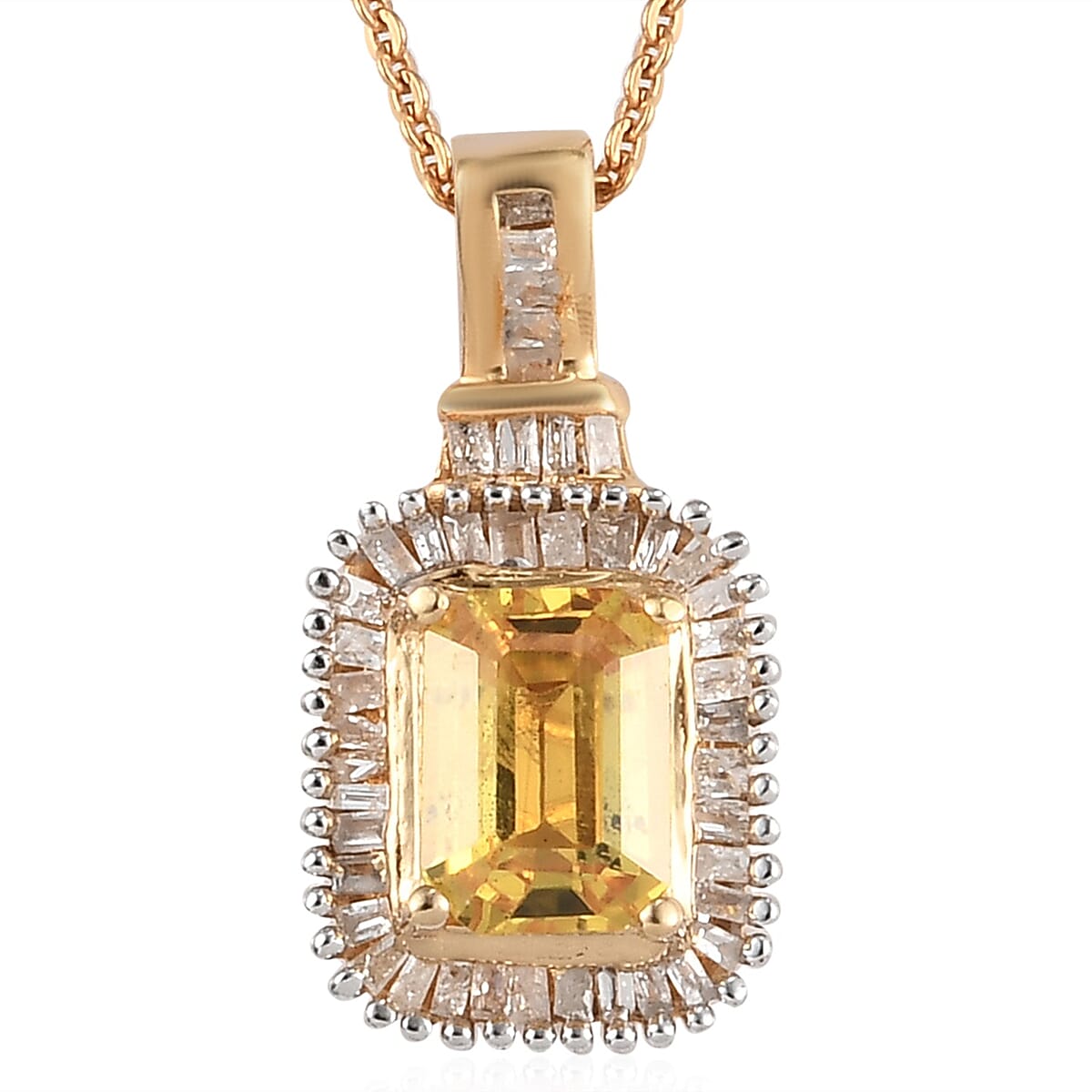 Premium Yellow Sapphire and Diamond Halo Pendant Necklace 20 Inches in Vermeil Yellow Gold Over Sterling Silver 1.50 ctw image number 0