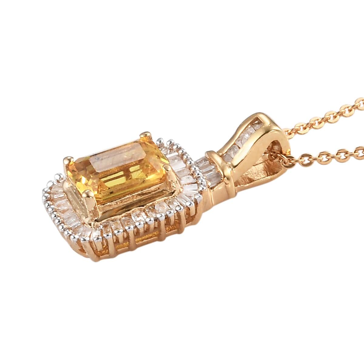 Premium Yellow Sapphire and Diamond Halo Pendant Necklace 20 Inches in Vermeil Yellow Gold Over Sterling Silver 1.50 ctw image number 2