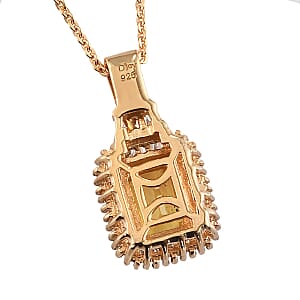 Premium Yellow Sapphire and Diamond Halo Pendant Necklace 20 Inches in Vermeil Yellow Gold Over Sterling Silver 1.50 ctw