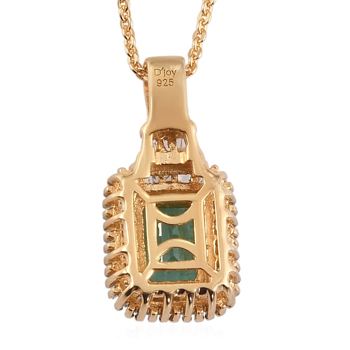 Premium Kagem Zambian Emerald and Diamond Halo Pendant Necklace 20 Inches in Vermeil Yellow Gold Over Sterling Silver 1.25 ctw image number 4