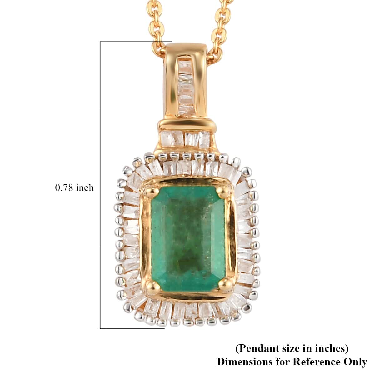 Premium Kagem Zambian Emerald and Diamond Halo Pendant Necklace 20 Inches in Vermeil Yellow Gold Over Sterling Silver 1.25 ctw image number 5