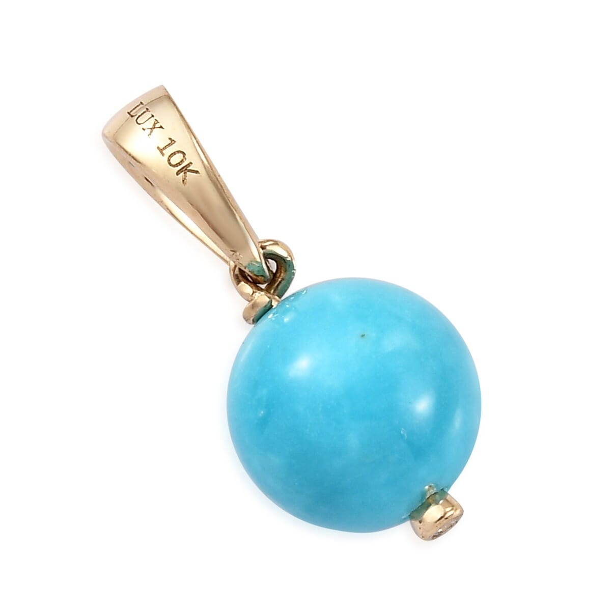 Luxoro 10K Yellow Gold AAA AMERICAN Natural Sleeping Beauty Turquoise and Zircon Pendant without Chain 3.75 ctw image number 3