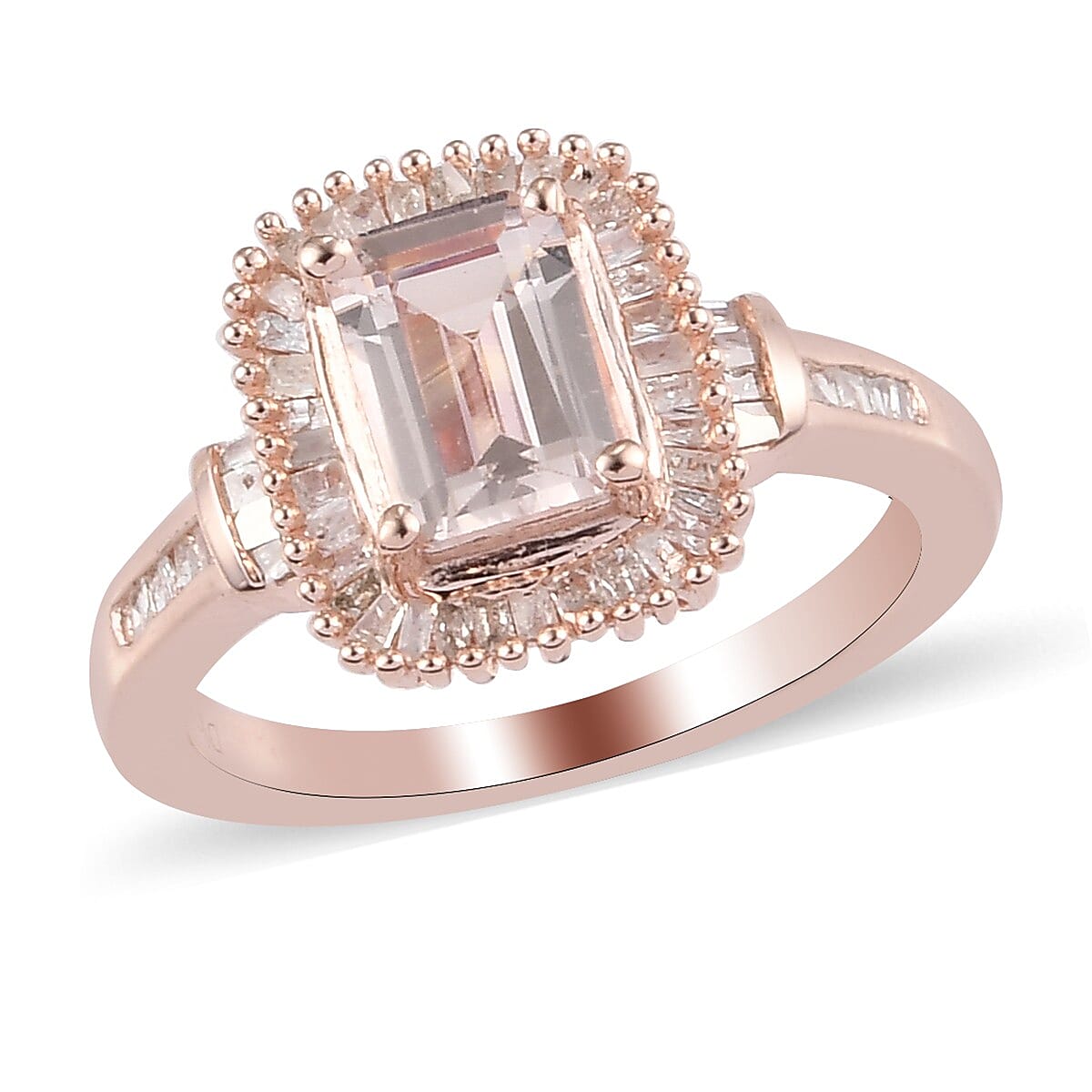 Premium Marropino Morganite and Diamond Halo Ring in Vermeil Rose Gold Over Sterling Silver (Size 6.0) 1.15 ctw