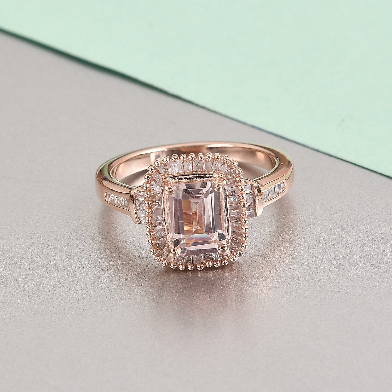 Premium Marropino Morganite and Diamond Halo Ring in Vermeil Rose Gold Over Sterling Silver (Size 6.0) 1.15 ctw