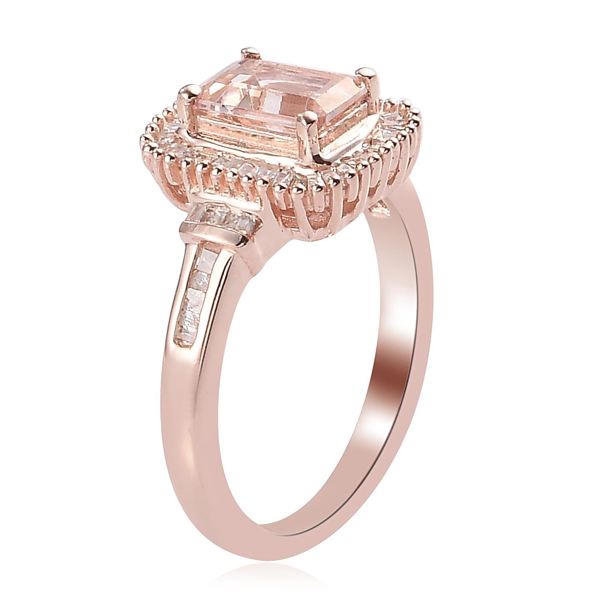 Premium Marropino Morganite and Diamond Halo Ring in Vermeil Rose Gold Over Sterling Silver (Size 6.0) 1.15 ctw
