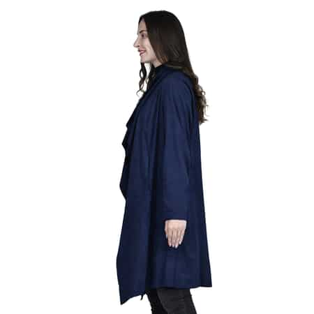 Passage Navy Blue Faux Suede Long Waterfall Open Front Jacket For Ladies - L, Jacket for Women, Long Coat Jacket for Women, Womens Coats image number 2