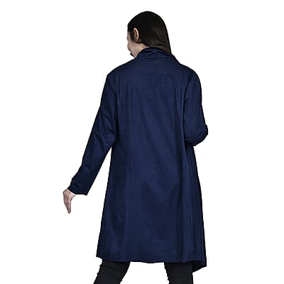 Passage Navy Blue Faux Suede Long Waterfall Open Front Jacket For Ladies -XL , Jacket for Women , Long Coat Jacket for Women , Womens Coats