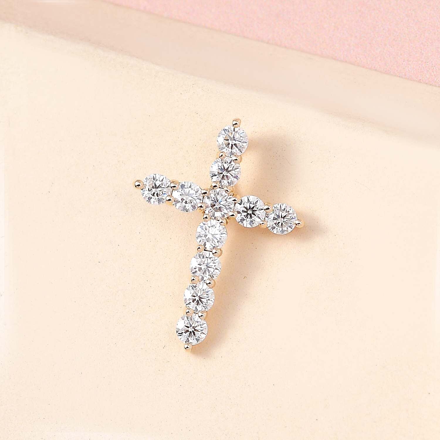 Luxoro 10K Yellow Gold Moissanite Cross Pendant 0.65