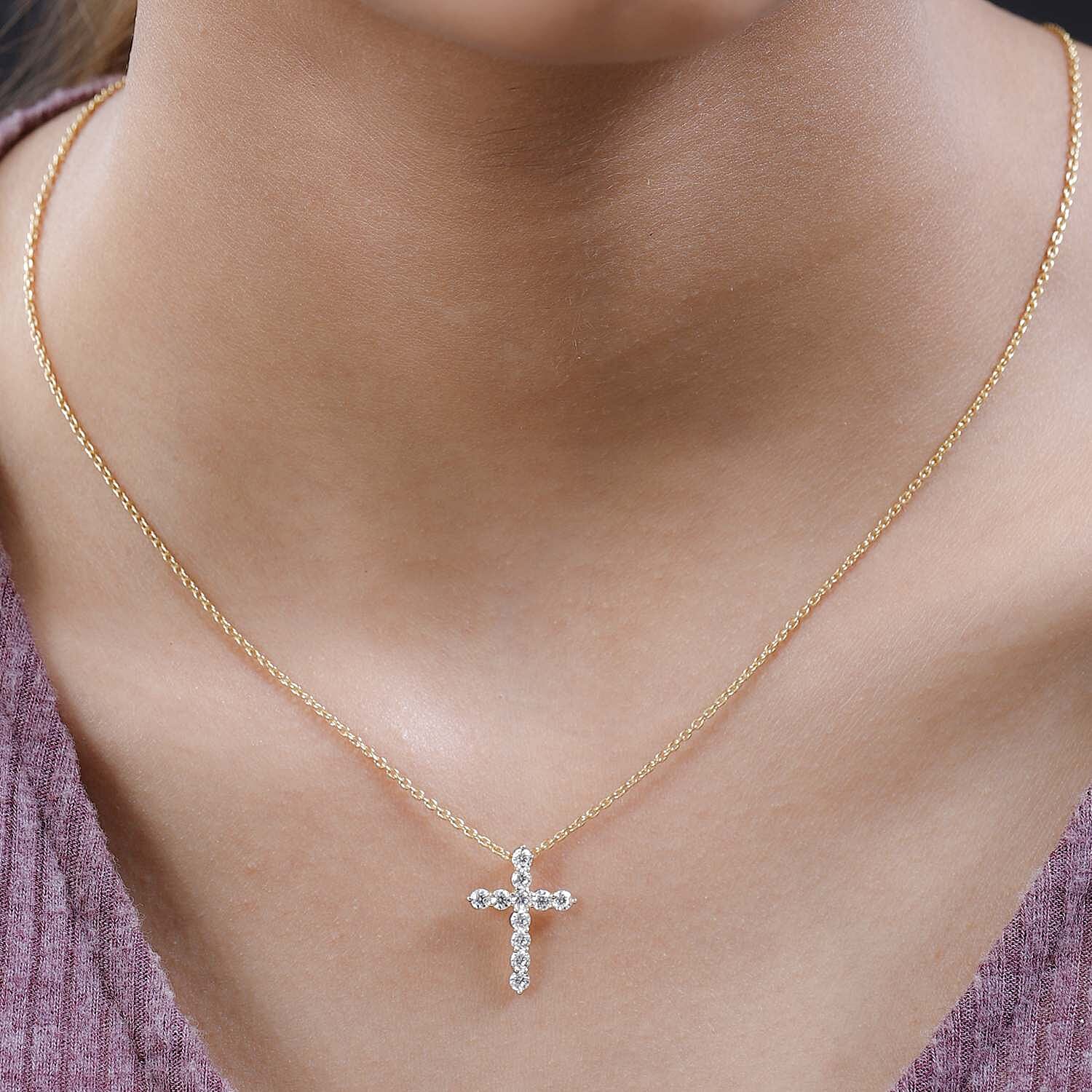 Luxoro 10K Yellow Gold Moissanite Cross Pendant 0.65