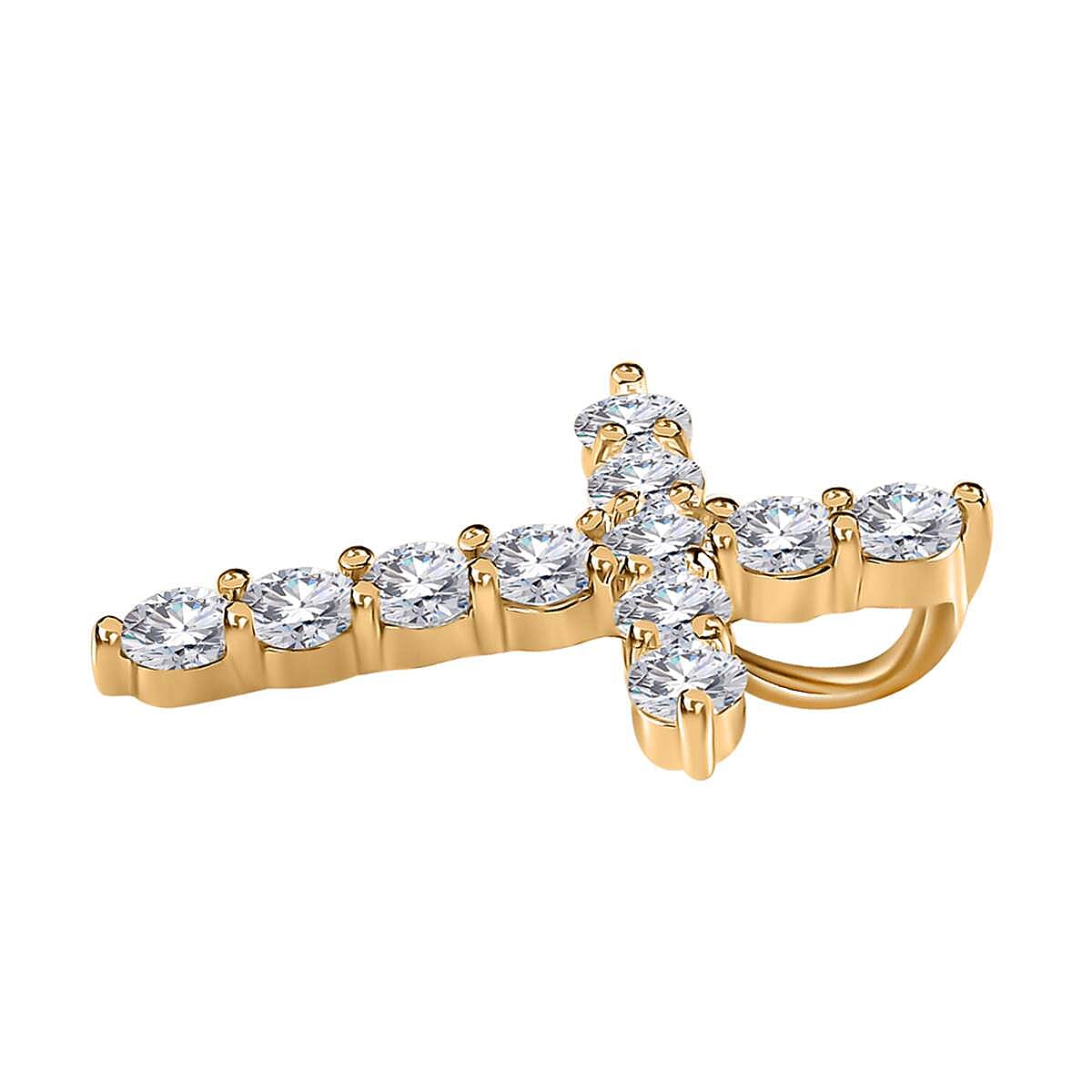 Luxoro 10K Yellow Gold Moissanite Cross Pendant 0.65