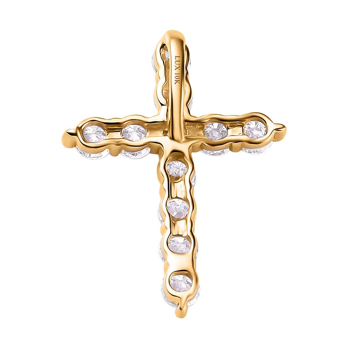 Luxoro 10K Yellow Gold Moissanite Cross Pendant 0.65