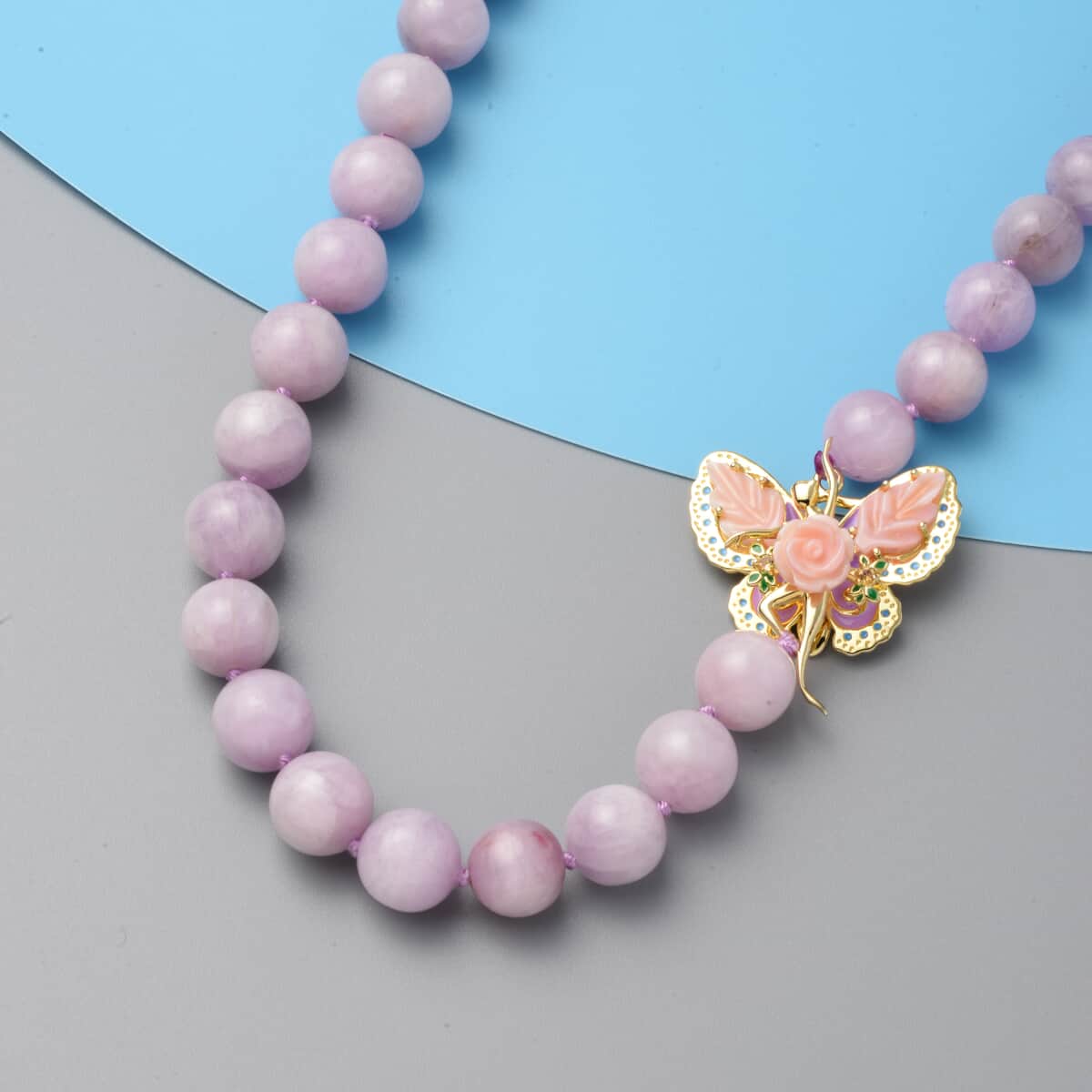 Jardin Collection Pink Mother Of Pearl Carved, Brazilian Citrine and Kunzite Necklace 20 In in Vermeil YG Sterling Silver 385.75 ctw image number 1