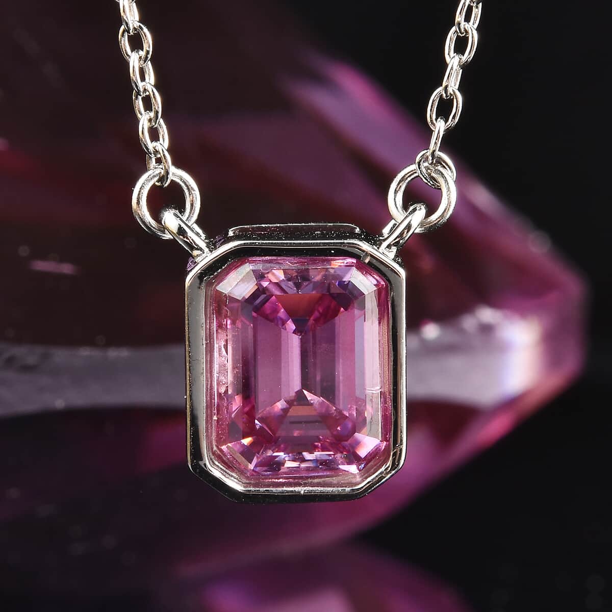 Pink Moissanite Necklace 18 Inches in Rhodium Over Sterling Silver 2.50 ctw image number 1