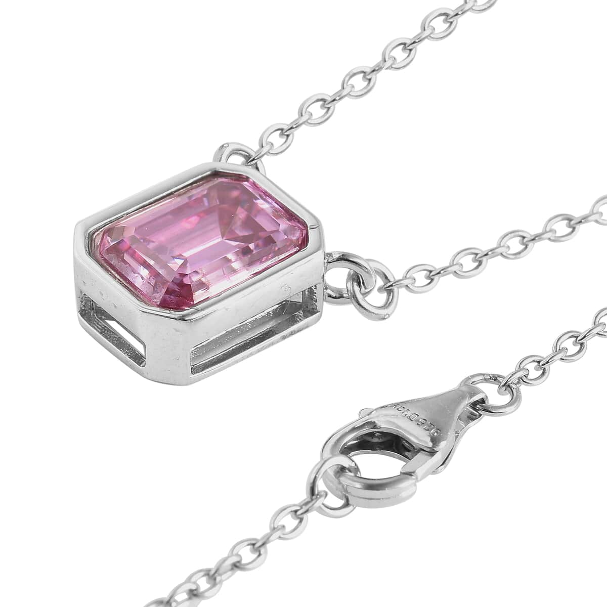 Pink Moissanite Necklace 18 Inches in Rhodium Over Sterling Silver 2.50 ctw image number 3