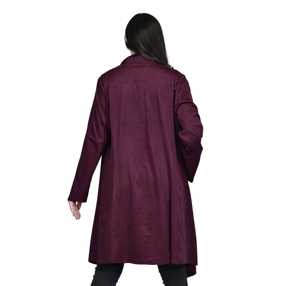 PASSAGE Wine Faux Suede Long Waterfall Open Front Jacket For Ladies -XXL , Jacket for Women , Long Coat Jacket for Women , Womens Coats image number 1