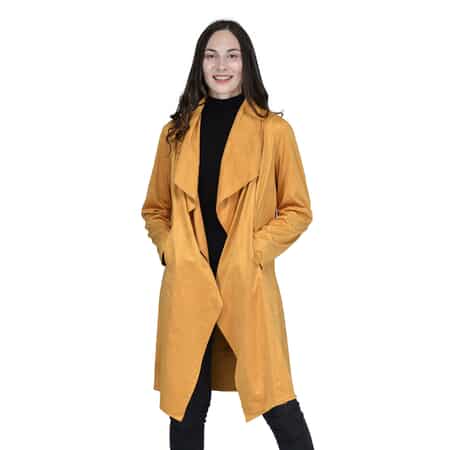 Passage Gold Faux Suede Long Waterfall Open Front Jacket For Ladies -XL, Jacket for Women, Long Coat Jacket for Women, Womens Coats image number 0