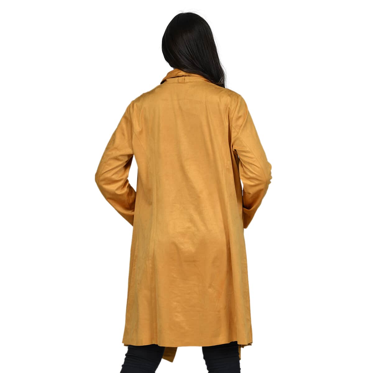 Passage Gold Faux Suede Long Waterfall Open Front Jacket For Ladies -XL, Jacket for Women, Long Coat Jacket for Women, Womens Coats image number 1