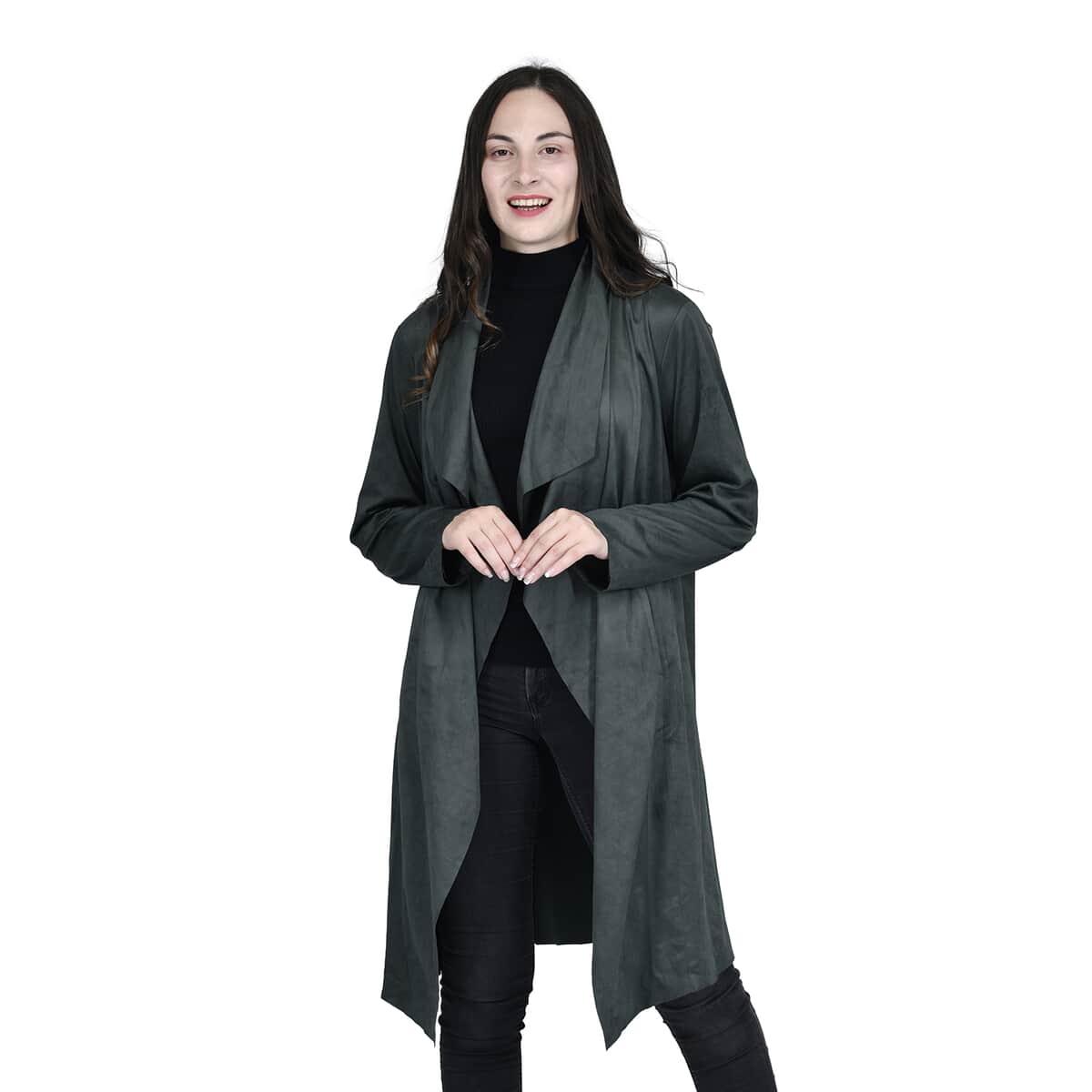 Passage Sage Faux Suede Long Waterfall Open Front Jacket For Ladies -M, Jacket for Women, Long Coat Jacket for Women, Womens Coats image number 0