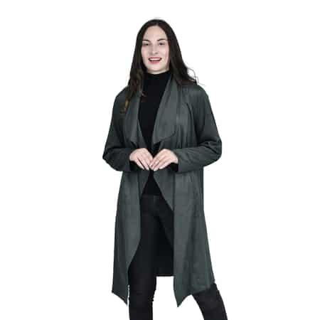Passage Sage Faux Suede Long Waterfall Open Front Jacket For Ladies -L , Jacket for Women , Long Coat Jacket for Women , Womens Coats image number 0