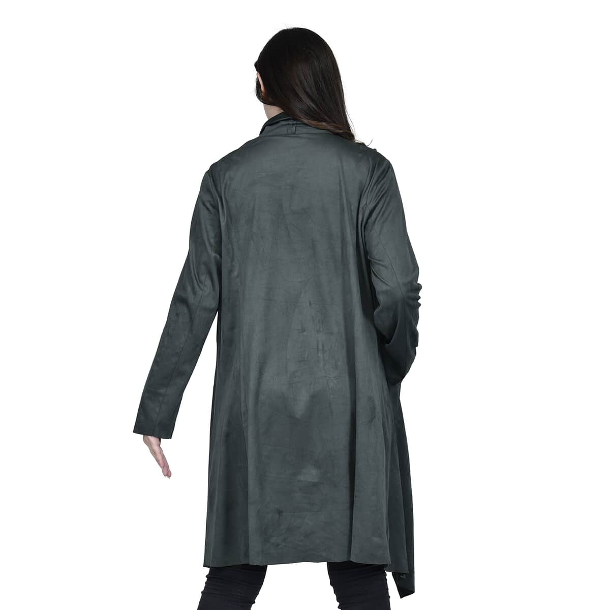 Passage Sage Faux Suede Long Waterfall Open Front Jacket For Ladies -L , Jacket for Women , Long Coat Jacket for Women , Womens Coats image number 1